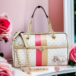 MICHAEL KORS BLAIR MED LOGO STRIPE SATCHEL